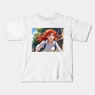 anime girl with red hair and white shirt ! back to school Kids T-Shirt